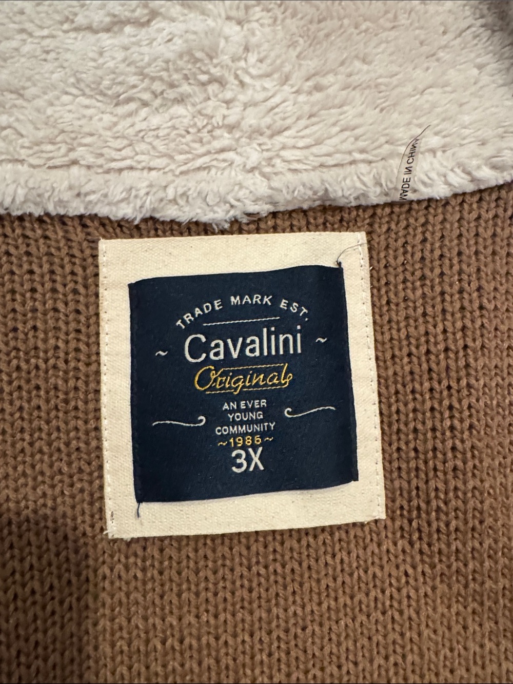 Cavalini Knit Cardigan in Brown with Cream Sherpa Collar